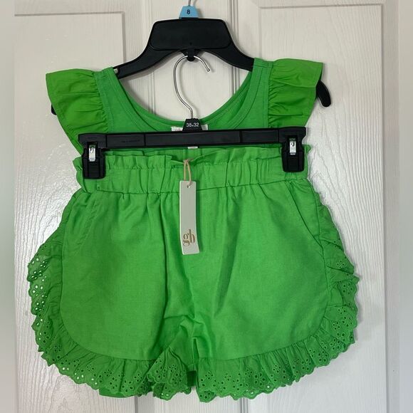 gb girls 2 piece vibrant green ruffle set size L 12/14 new with tags - Picture 1 of 9
